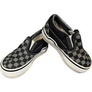 Vans Off The Wall Toddler 4 Grey & Black Checkered Slip On Sneakers